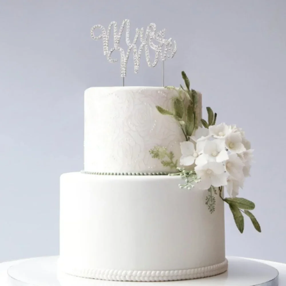 Silver Metal Rhinestone Mr and Mrs Wedding Cake Topper Decoration